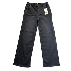 OAT New York High Rise Wide Leg Pants Washed Black Denim P0084-CN Size 8 29 NEW